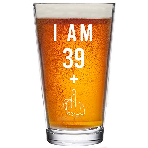 39 + One Middle Finger 40th Birthday Beer Glass - Funny 16oz Pint Gift