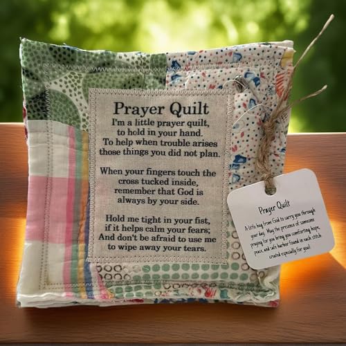 Handmade Pocket Prayer Quilt with Cross Design - Mini Christian Gift