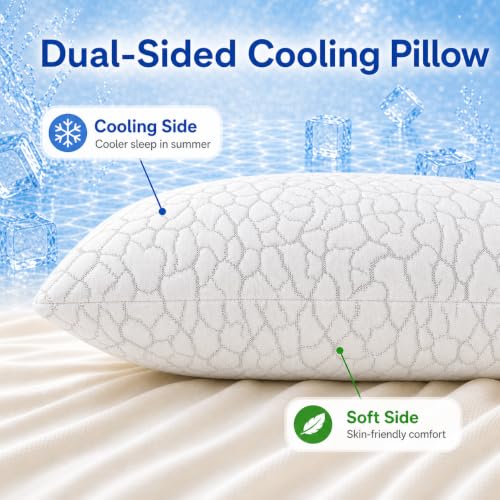 Cooling Memory Foam Pillows Queen Size Set of 2 | Adjustable Firm Support for Neck Pain Relief