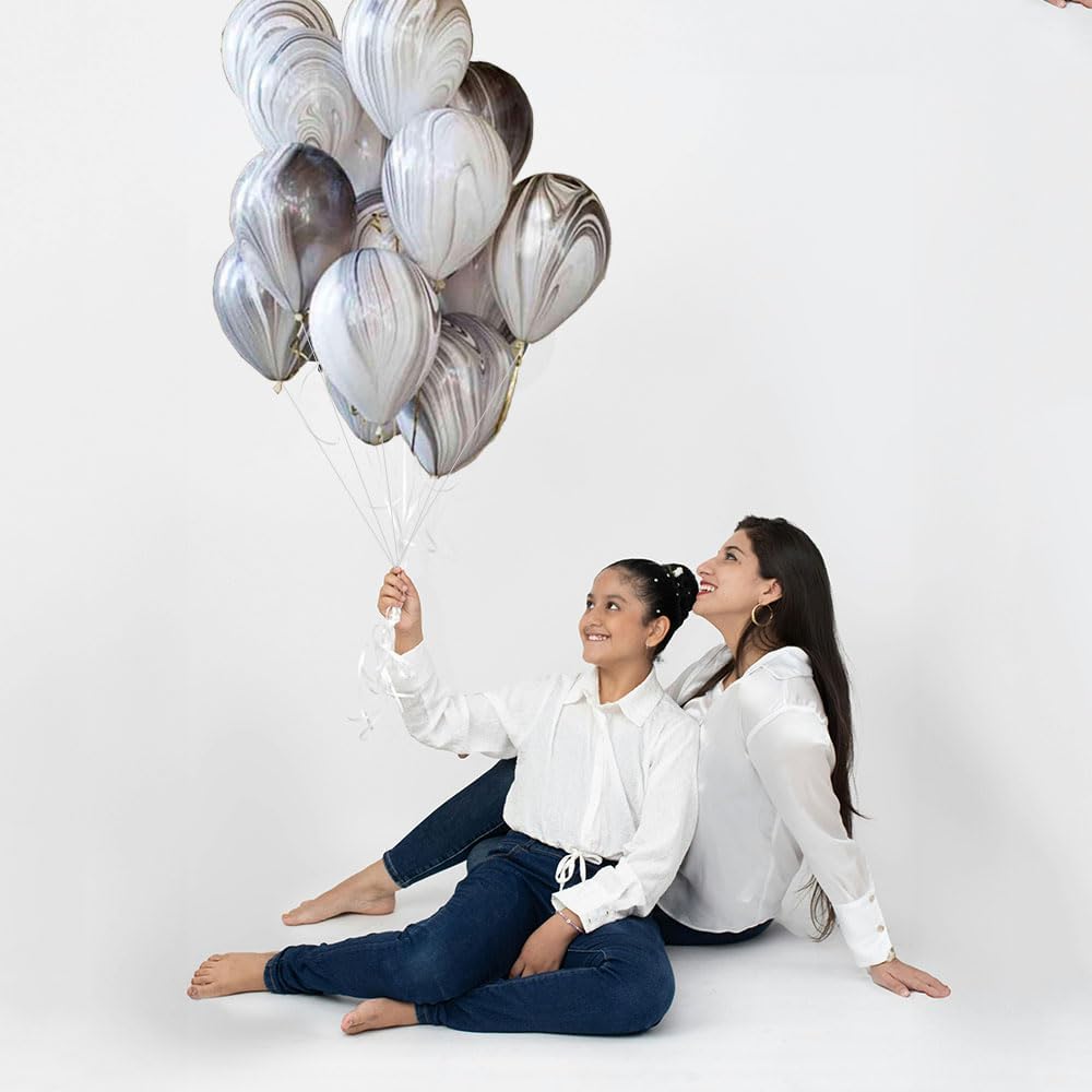 Skiennix 12-Inch Marble Latex Balloons - 50pcs Black, White & Grey Rainbow for Weddings & Parties