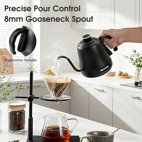 REXYHOME Matte Black 316L Stainless Steel Gooseneck Electric Kettle with Temperature Control