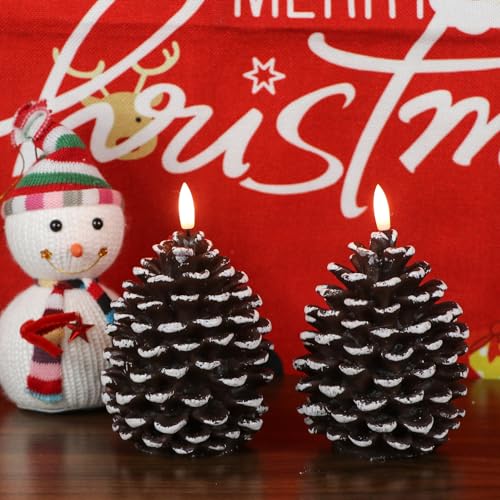 Wondise Pine Cone Flameless Candles with 6H Timer - 2 Pack 3.5" x 6" (White Variation 5-White)