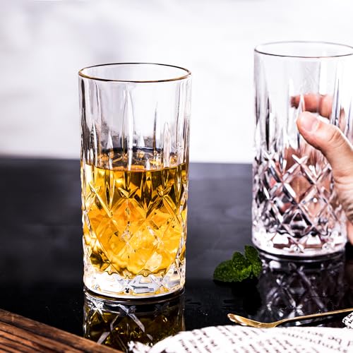 BinSakao Style A Highball Glass Set of 6, 14oz Tall Drinkware for Cocktails & Beverages