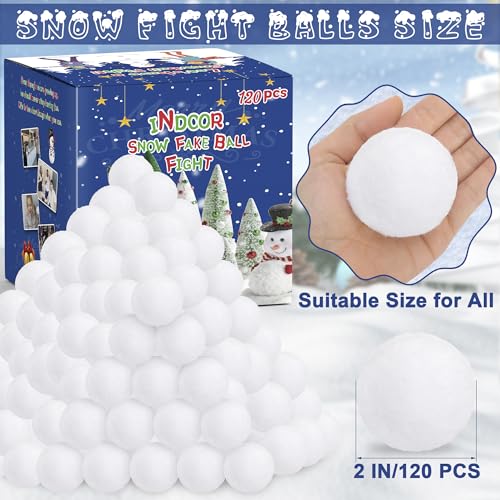 120 Pack Soft Fake Snowballs for Indoor Snowball Fight & Christmas Games