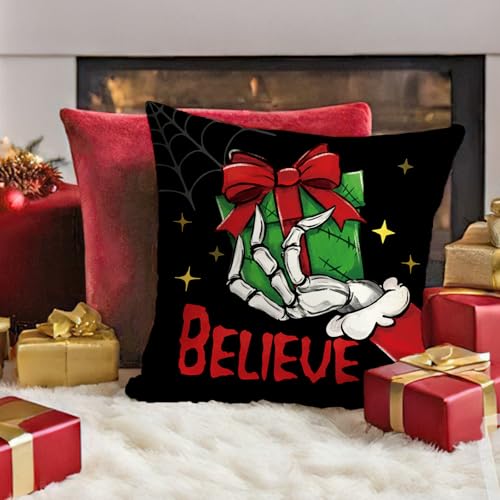 Fahrendom 18x18 Holiday Christmas Throw Pillow Covers Set of 4 Black Green Winter Decor