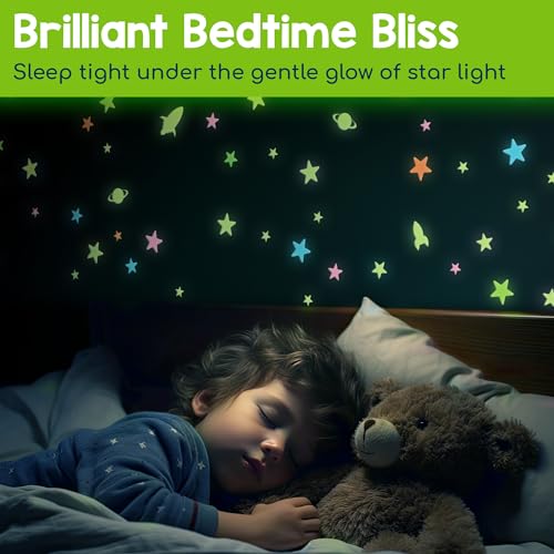 280-Piece Glow in the Dark Stars, Moon, and Planet Wall Decals for Ceiling