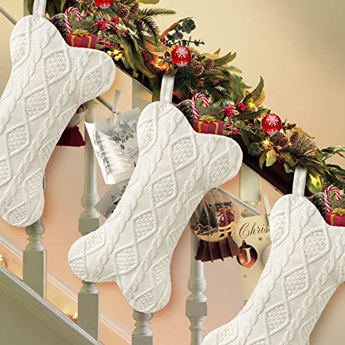 Large Bone Shape Knitted Dog Christmas Stocking - White Pet Decor
