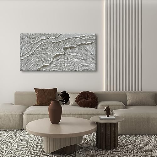 24x48 Inch Textured Abstract Beach Wave Oil Painting on Canvas