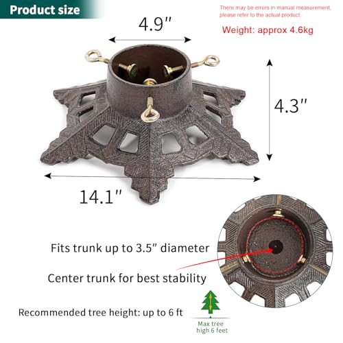 Cast Iron Christmas Tree Stand with Snowflake Base, Fits Up to 6ft Trees