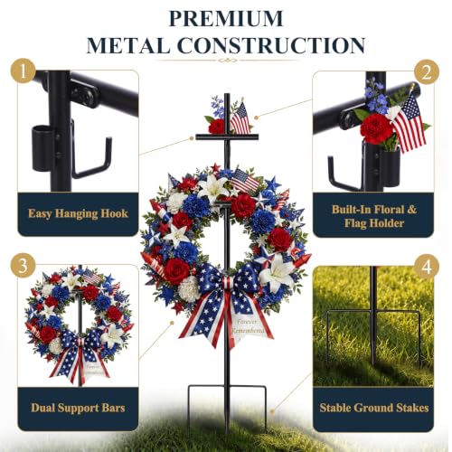 Adjustable Cross Wreath Stand for Cemetery & Grave Display (23.6"-35.4")