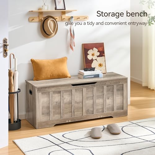 47.2-Inch Extra Large Wooden Storage Bench with Safety Hinges
