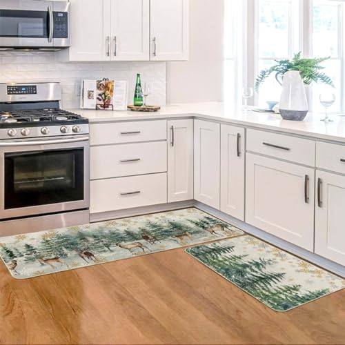 Christmas Kitchen Mats & Placemats Set - Deer Holiday Decor, 4 Pieces