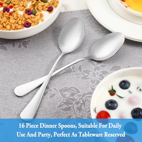 16-Piece Stainless Steel Dinner Spoon Set, 7.3-Inch Mirror Finish Spoons