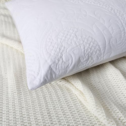 Set of 2 Quilted Cotton Euro Shams 26x26 Damask Embroidered Pillow Covers