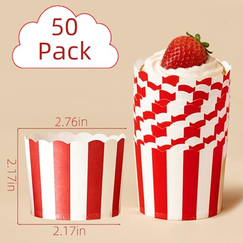 Red & White Cupcake Liners 50-Pack for Baking, Desserts, Weddings & Parties