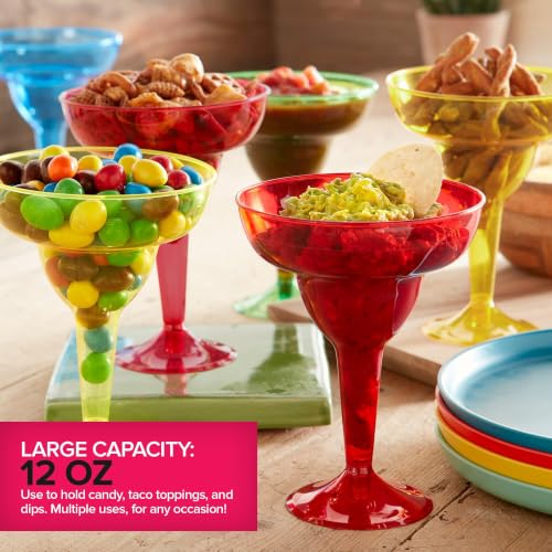12 Pack Multicolor Disposable Margarita Glasses - 12 oz Hurricane Cups for Parties & Cocktails