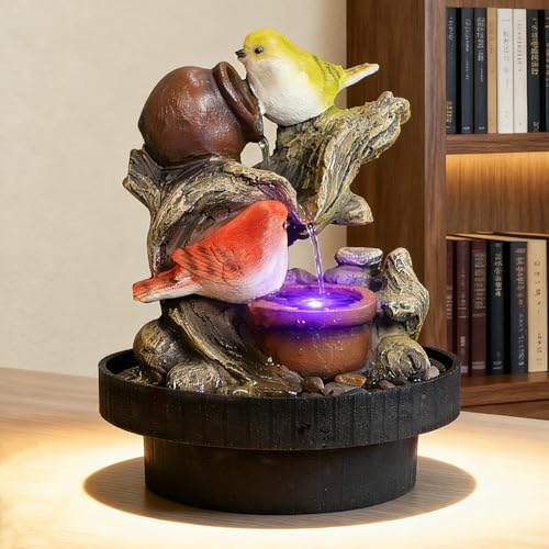 3-Tier Tabletop Indoor Water Fountain with LED Light & Quiet Pump