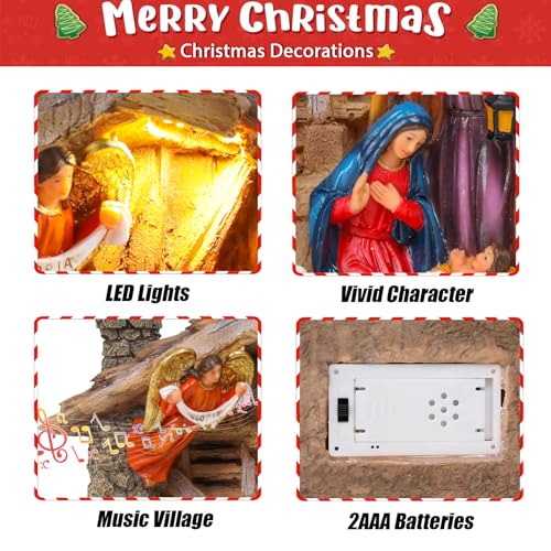 8.3-Inch Musical Nativity Village Scene with Christmas Figurines