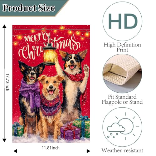 Cmialusie Colorful Christmas Garden Flag 11.81 x 17.72 Inch Dog Holiday Decor