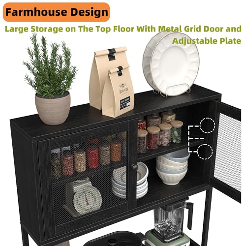 6-Tier Industrial Kitchen Bakers Rack with Power Outlet and Storage Cabinet