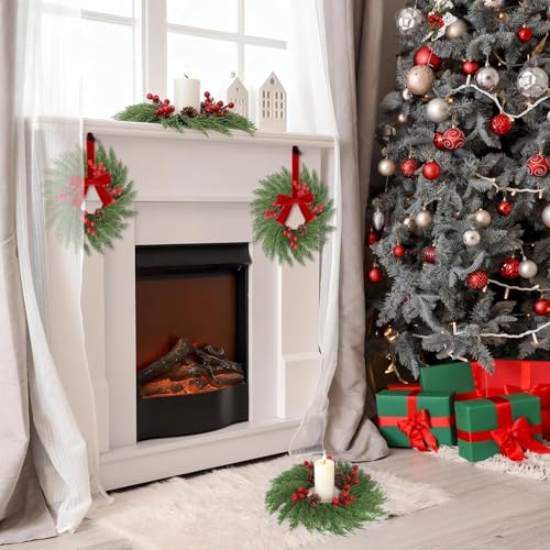 YLOLUL 6-Pack Christmas Mini Wreaths with Ribbon for Kitchen & Holiday Decor