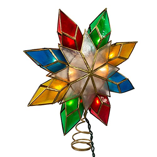 Multi-Color Capiz Star Christmas Tree Topper with 10 Lights (9-Inch)