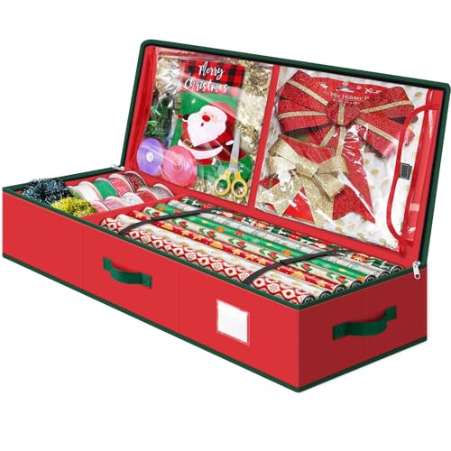 40-Inch Gift Wrap Storage Container with Pockets for Underbed Use