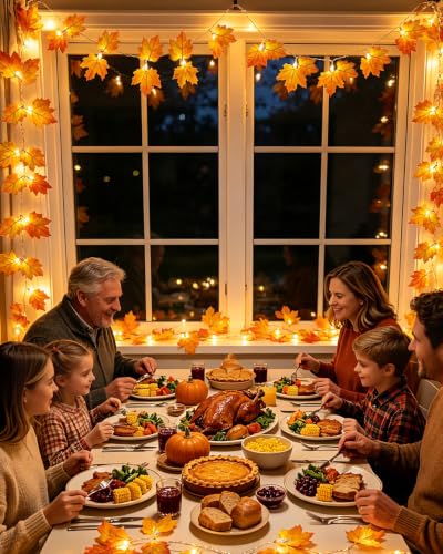 Lighted Fall Garland Maple Leaf String Lights - 2 Pack 16.4ft Battery Operated