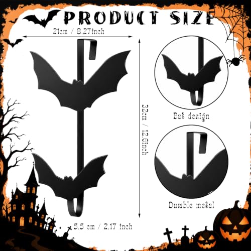 Halloween Bat Wreath Hanger - Over The Door Black Metal Hook (12 Inch)