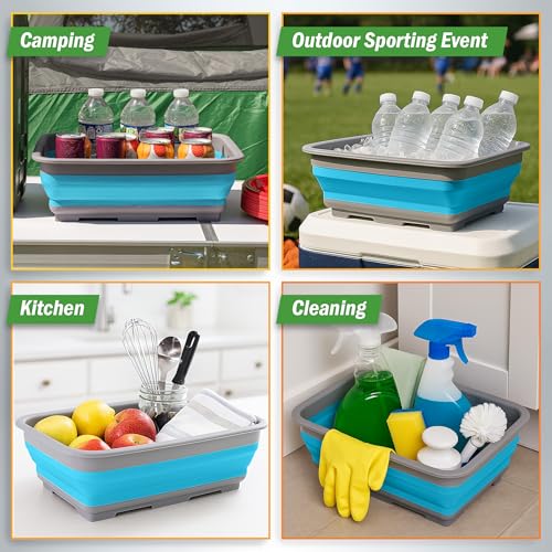 Collapsible Wash Basin Portable Dish Tub & Camping Sink - Blue, 7.27L