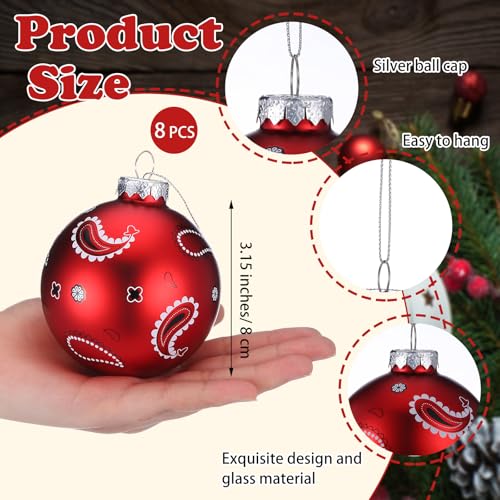 Soulchen 8 Pcs Red Glass Western Christmas Ornaments – Paisley Bandana Theme