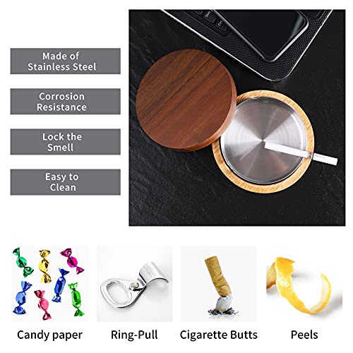 Wooden Ashtray with Lid and Stainless Steel Liner for Indoor and Outdoor Use
