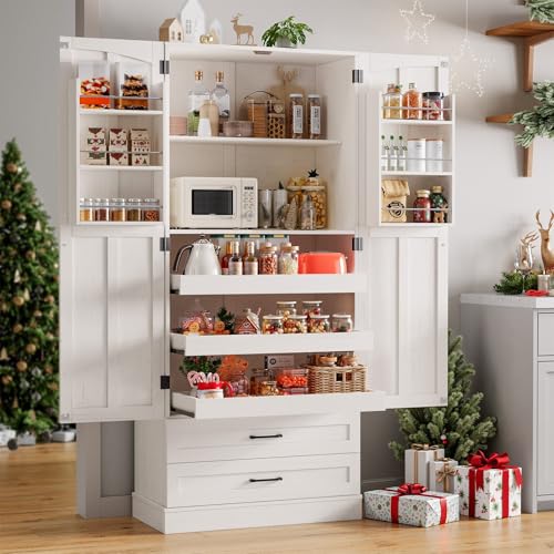 71" Tall Kitchen Pantry Cabinet with Pull-Out Shelves and Drawers