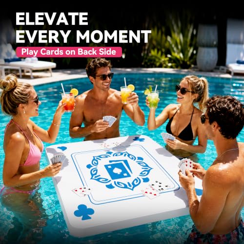 Floating Mahjong Game Table Mat with Cup Holders for Pool and Beach Games