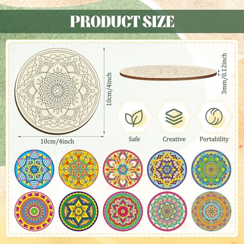 Reallnaive Mandala Wooden Coaster Painting Kit - 45 Pcs DIY Art Set with Markers & Cork Mats