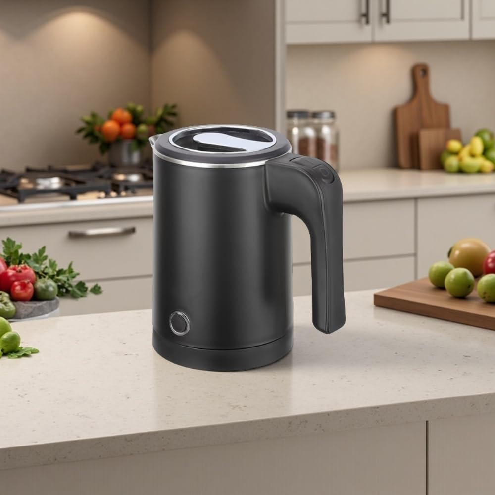 0.6L Small Electric Kettle Stainless Steel, 20oz Portable Travel Electric Tea Kettle, Mini Hot Water Boiler Heater for Business Trip, Camping, Travel, Office (Black)