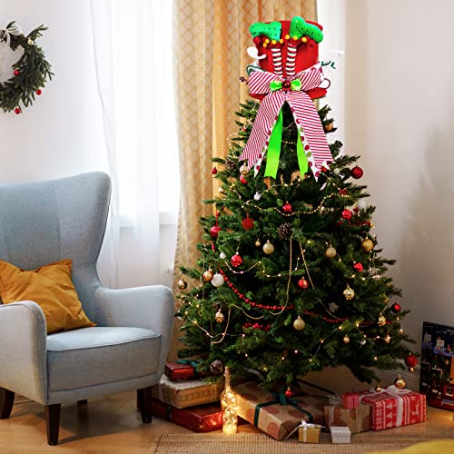 Lordaeron Red Velvet Christmas Tree Topper Hat with Elf Legs & Bowknot