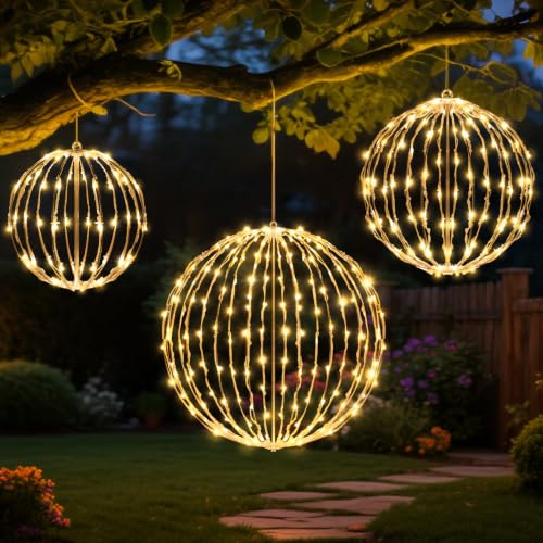 BSTGE 3-pack Outdoor Christmas Light Balls - Warm White, 8 Modes, Foldable