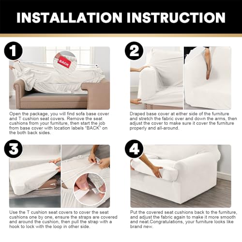 Stretch Loveseat Slipcover - 3 Piece T Cushion Sofa Cover for 55-76" Couches