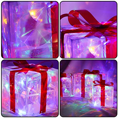 Hourleey Set of 3 Christmas Lighted Gift Boxes - Pre-lit Outdoor Indoor Holiday Decor
