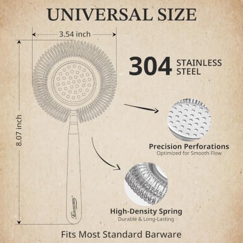 KITESSENSU Long Handle Hawthorne Strainer - 18/8 Stainless Steel Cocktail Filter