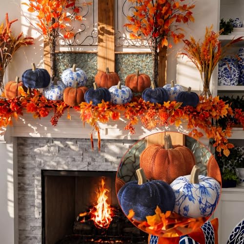 12-Piece Velvet Fabric Pumpkin Set for Fall Thanksgiving Table Decor