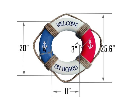 MorroMorn Lifebuoy Wall Hanging Decor - Welcome Aboard Mediterranean Style Home Decoration Hemp Rope (Red & Blue, 20")