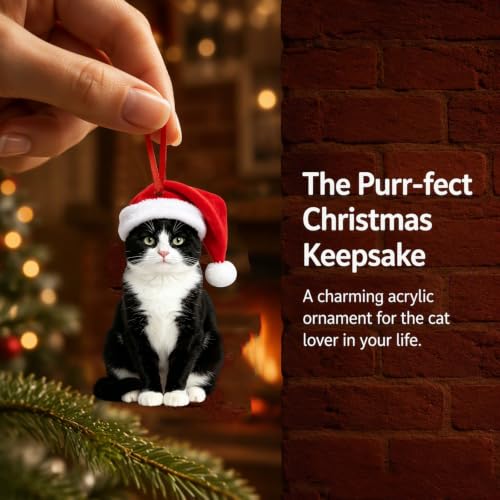 Tuxedo Cat Christmas Ornament - WYARMGIF 1.9 x 3.1 in Acrylic Cat Ornament