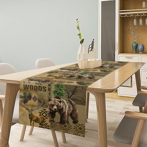 GARSYDAM Rustic Cabin Table Runner 13x72 inches - Farmhouse Deer & Forest Decor - Tr-rustic02