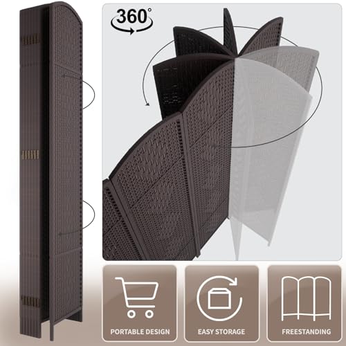 4-Panel Folding Room Divider, 6ft Tall Portable Privacy Screen, Dark Mocha