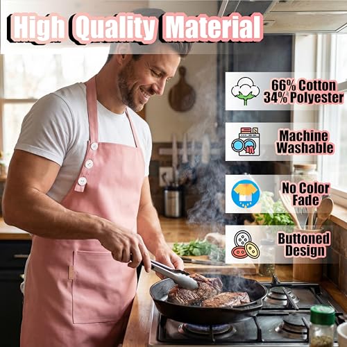 Powder Pink Waterdrop Resistant Kitchen Apron with Pockets - Adjustable TOSHE