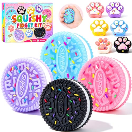 10-Piece Cat Paw and Cookie Squishy Toy Set for Stress Relief