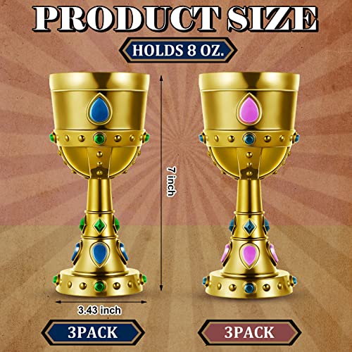 12-Piece Medieval Gold Plastic Chalice Goblets with Gemstones, 8 oz
