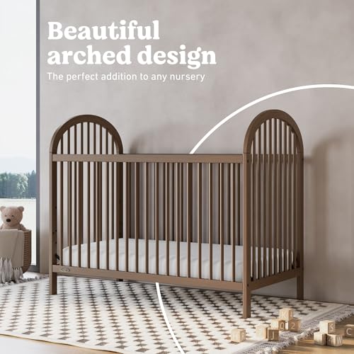3-in-1 Convertible Solid Wood Baby Crib with 4 Heights - Hazelnut
